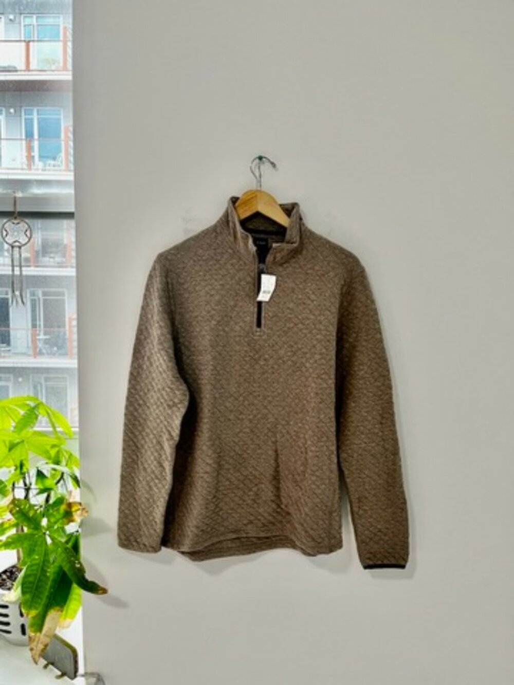 NEW J. Crew Men's Brown Quilted Quarter Zip Sweater Size Small